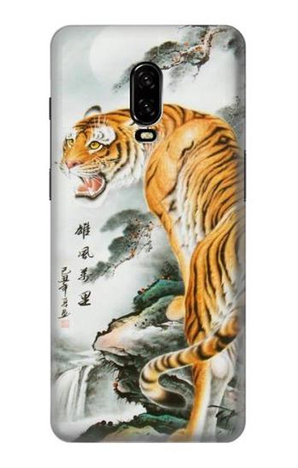 W2750 Peinture orientale Tigre chinois Etui Coque Housse et Flip Housse Cuir pour OnePlus 6T