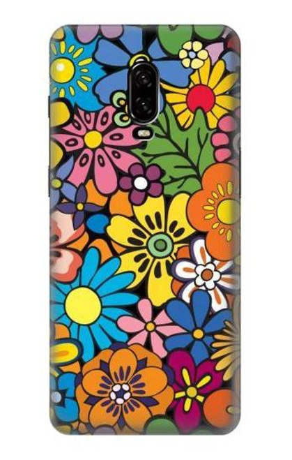 W3281 Motif coloré Hippie Fleurs Etui Coque Housse et Flip Housse Cuir pour OnePlus 6T