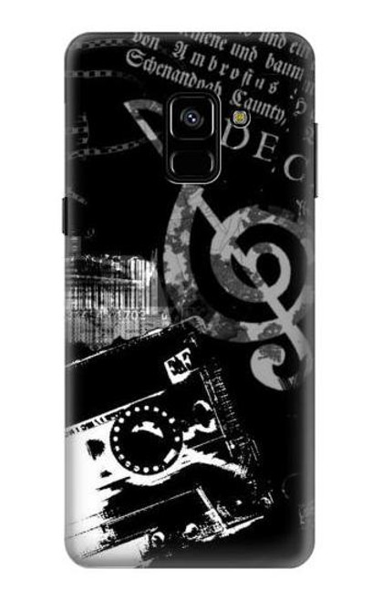 W3197 Musique Cassette note Etui Coque Housse et Flip Housse Cuir pour Samsung Galaxy A8 (2018)