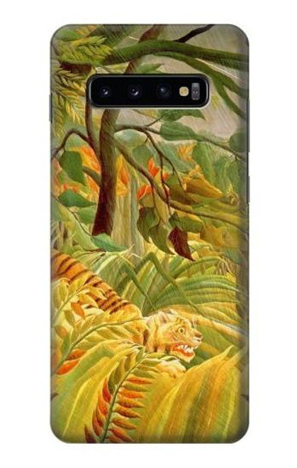 W3344 Henri Rousseau Tigre dans une tempête tropicale Etui Coque Housse et Flip Housse Cuir pour Samsung Galaxy S10 Plus