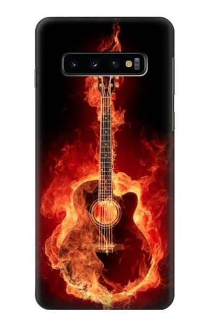 W0415 Graver guitare feu Etui Coque Housse et Flip Housse Cuir pour Samsung Galaxy S10