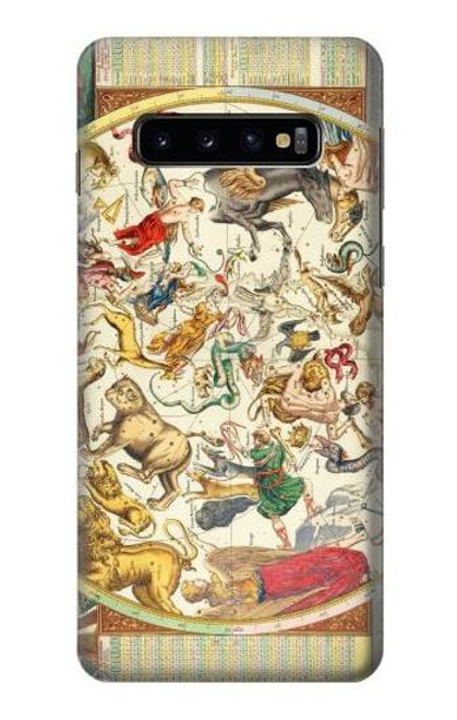 W3145 Constellation antique Carte du ciel étoilé Etui Coque Housse et Flip Housse Cuir pour Samsung Galaxy S10