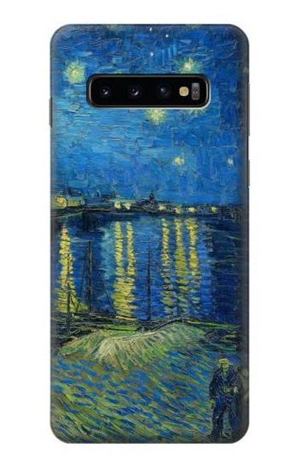 W3336 Van Gogh Nuit étoilée sur le Rhône Etui Coque Housse et Flip Housse Cuir pour Samsung Galaxy S10