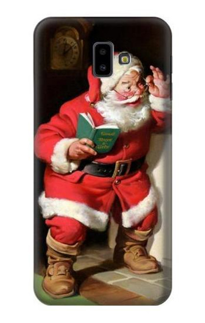 W1417 Père Noël Joyeux Noël Etui Coque Housse et Flip Housse Cuir pour Samsung Galaxy J6+ (2018), J6 Plus (2018)