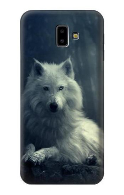 W1516 Loup blanc Etui Coque Housse et Flip Housse Cuir pour Samsung Galaxy J6+ (2018), J6 Plus (2018)