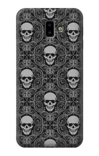 W2371 Crâne Motif monochrome Millésime Etui Coque Housse et Flip Housse Cuir pour Samsung Galaxy J6+ (2018), J6 Plus (2018)