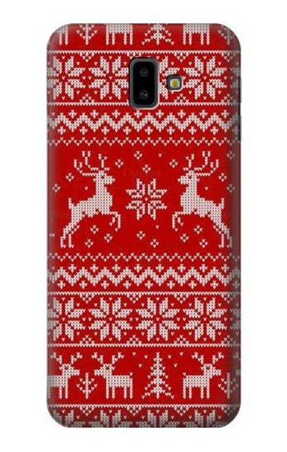 W2835 Renne Motif Tricoté Noël Etui Coque Housse et Flip Housse Cuir pour Samsung Galaxy J6+ (2018), J6 Plus (2018)