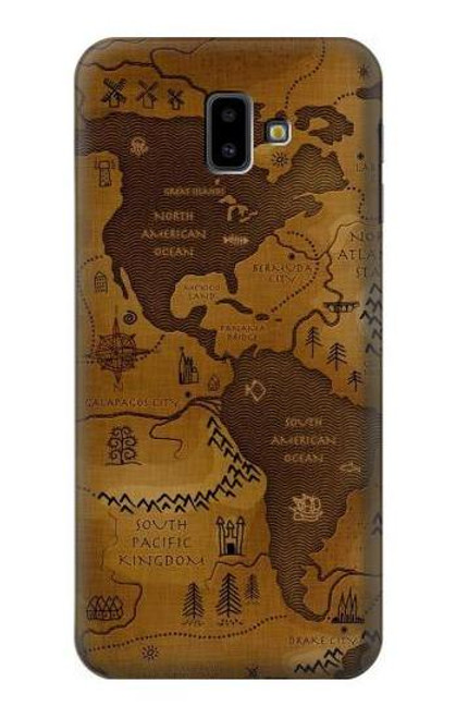 W2861 Carte antique du monde Etui Coque Housse et Flip Housse Cuir pour Samsung Galaxy J6+ (2018), J6 Plus (2018)