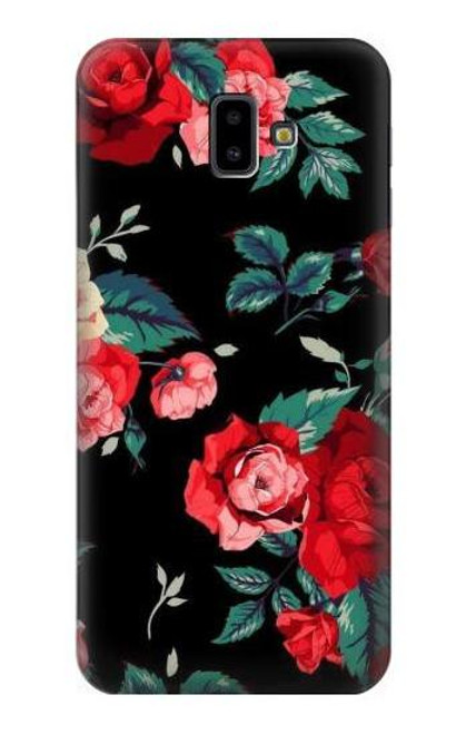 W3112 Motif floral Rose Noir Etui Coque Housse et Flip Housse Cuir pour Samsung Galaxy J6+ (2018), J6 Plus (2018)