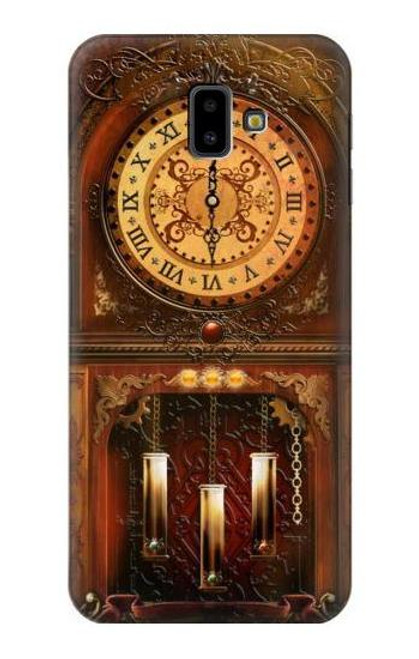 W3174 Horloge Grand-père Etui Coque Housse et Flip Housse Cuir pour Samsung Galaxy J6+ (2018), J6 Plus (2018)