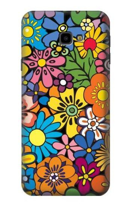 W3281 Motif coloré Hippie Fleurs Etui Coque Housse et Flip Housse Cuir pour Samsung Galaxy J4+ (2018), J4 Plus (2018)