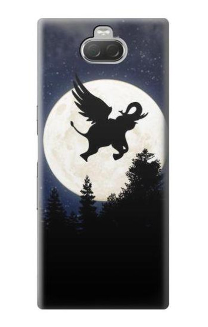 W3323 Voler l'Eléphant Nuit de pleine lune Etui Coque Housse et Flip Housse Cuir pour Sony Xperia 10