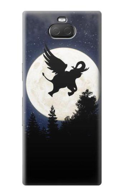 W3323 Voler l'Eléphant Nuit de pleine lune Etui Coque Housse et Flip Housse Cuir pour Sony Xperia 10 Plus