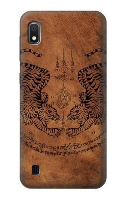 W3209 Sak Yant jumeau Tigre Etui Coque Housse et Flip Housse Cuir pour Samsung Galaxy A10