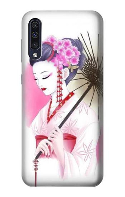 W2579 Traditionnelle japonaise Geisha Kimono Etui Coque Housse et Flip Housse Cuir pour Samsung Galaxy A70