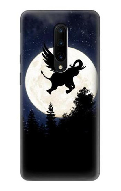 W3323 Voler l'Eléphant Nuit de pleine lune Etui Coque Housse et Flip Housse Cuir pour OnePlus 7 Pro