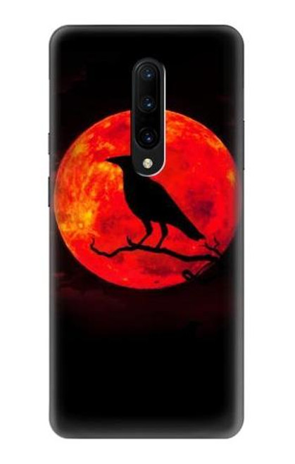 W3328 Corbeau Rouge Lune Etui Coque Housse et Flip Housse Cuir pour OnePlus 7 Pro