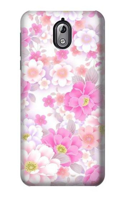 W3036 Flore de fleur rose douce Etui Coque Housse et Flip Housse Cuir pour Nokia 3.1