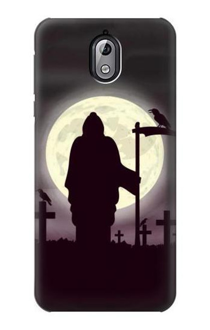 W3262 Lune de nuit faucheuse cimetière Etui Coque Housse et Flip Housse Cuir pour Nokia 3.1