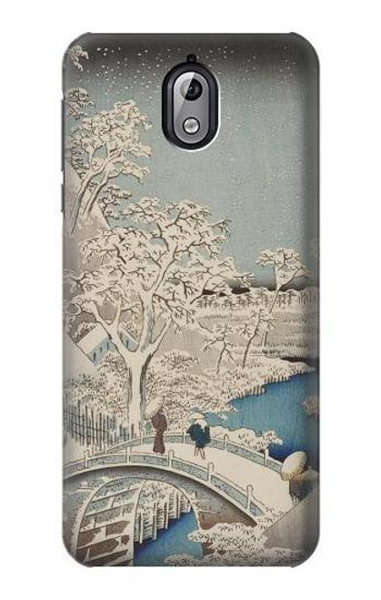 W3350 Utagawa Hiroshige Tambour Pont Yuhi Hill à Meguro Etui Coque Housse et Flip Housse Cuir pour Nokia 3.1