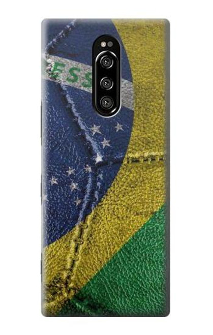 W3297 Brésil Drapeau graphique Football Millésime Etui Coque Housse et Flip Housse Cuir pour Sony Xperia 1