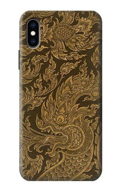 W3382 Thai Art Naga Etui Coque Housse et Flip Housse Cuir pour iPhone X, iPhone XS