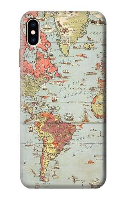 W3418 Carte du monde millésimé Etui Coque Housse et Flip Housse Cuir pour iPhone XS Max