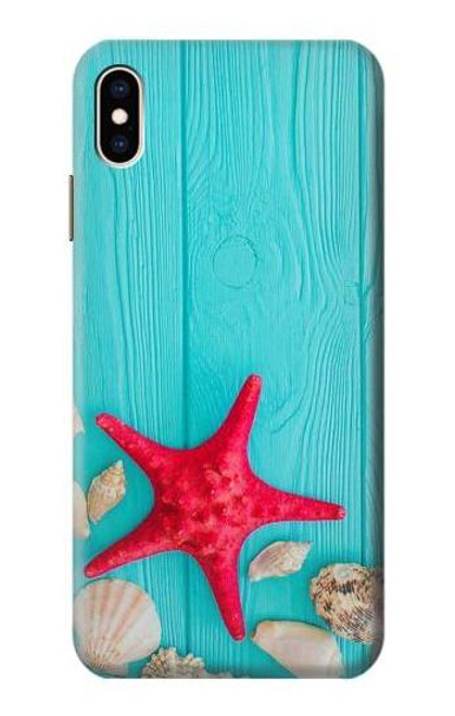 W3428 Aqua Bois Coquille d'étoile de mer Etui Coque Housse et Flip Housse Cuir pour iPhone XS Max