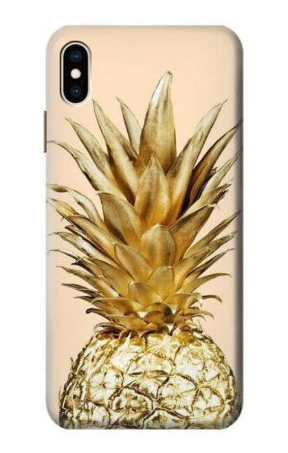 W3490 ananas or Etui Coque Housse et Flip Housse Cuir pour iPhone XS Max