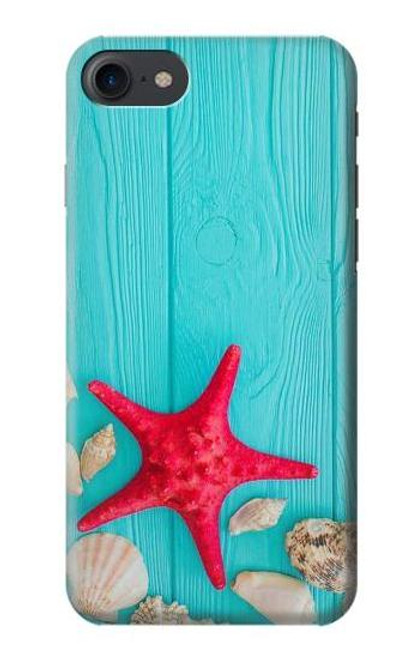 W3428 Aqua Bois Coquille d'étoile de mer Etui Coque Housse et Flip Housse Cuir pour iPhone 7, iPhone 8, iPhone SE (2020) (2022)