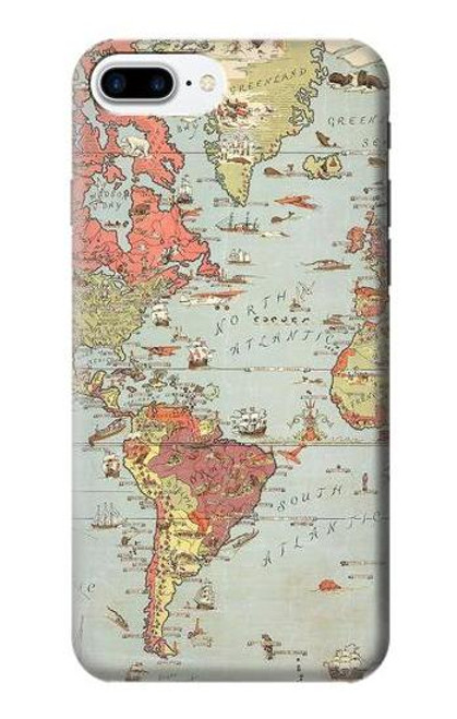 W3418 Carte du monde millésimé Etui Coque Housse et Flip Housse Cuir pour iPhone 7 Plus, iPhone 8 Plus