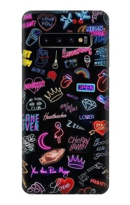 W3433 Néon graphique millésimé Etui Coque Housse et Flip Housse Cuir pour Samsung Galaxy S10 Plus