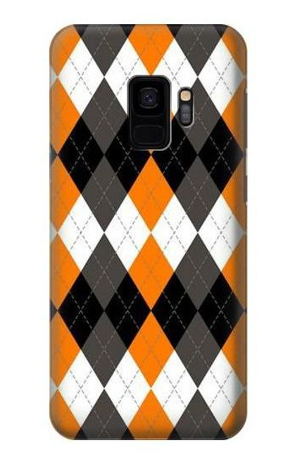 W3421 Noir Orange Blanc Argyle Plaid Etui Coque Housse et Flip Housse Cuir pour Samsung Galaxy S9