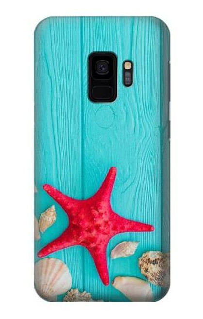 W3428 Aqua Bois Coquille d'étoile de mer Etui Coque Housse et Flip Housse Cuir pour Samsung Galaxy S9