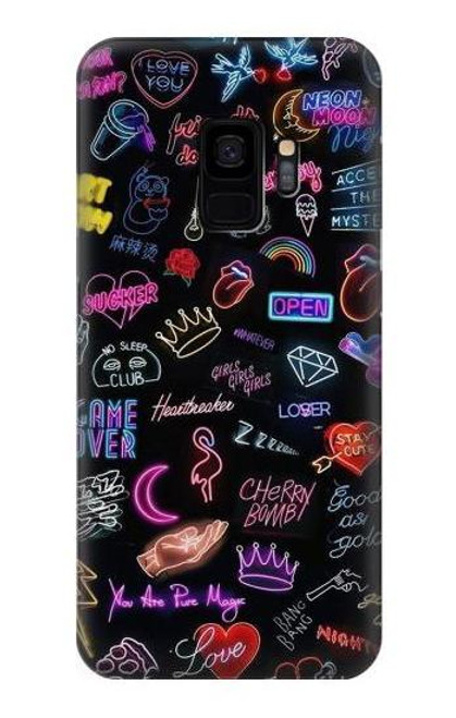 W3433 Néon graphique millésimé Etui Coque Housse et Flip Housse Cuir pour Samsung Galaxy S9