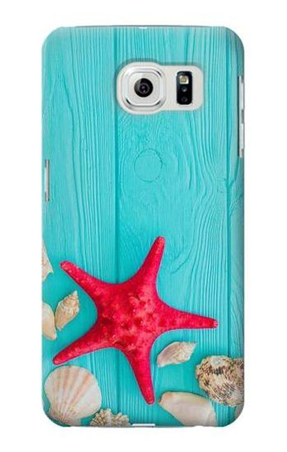 W3428 Aqua Bois Coquille d'étoile de mer Etui Coque Housse et Flip Housse Cuir pour Samsung Galaxy S6