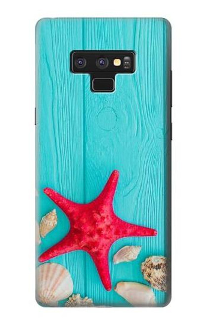 W3428 Aqua Bois Coquille d'étoile de mer Etui Coque Housse et Flip Housse Cuir pour Note 9 Samsung Galaxy Note9