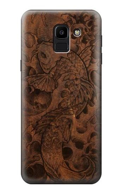 W3405 Graphique poisson Tatouage cuir Imprimer Etui Coque Housse et Flip Housse Cuir pour Samsung Galaxy J6 (2018)