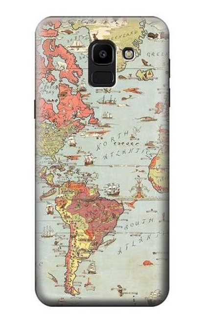 W3418 Carte du monde millésimé Etui Coque Housse et Flip Housse Cuir pour Samsung Galaxy J6 (2018)