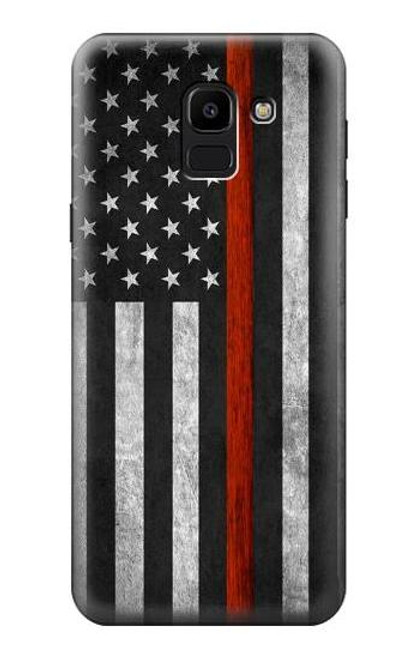 W3472 sapeur pompier Rouge mince ligne Drapeau Etui Coque Housse et Flip Housse Cuir pour Samsung Galaxy J6 (2018)