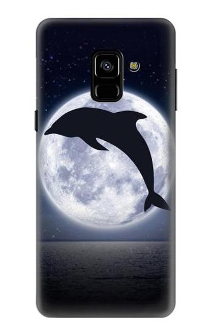 W3510 Dauphin Lune Nuit Etui Coque Housse et Flip Housse Cuir pour Samsung Galaxy A8 (2018)