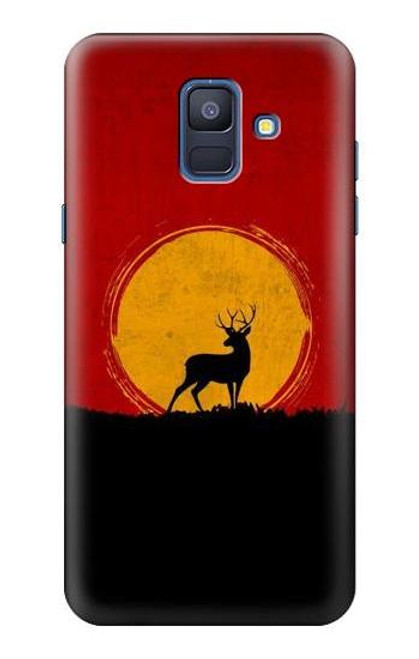 W3513 Coucher de soleil de Deer Etui Coque Housse et Flip Housse Cuir pour Samsung Galaxy A6 (2018)