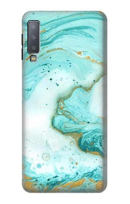 W3399 Vert Marbre Imprimer Graphique Etui Coque Housse et Flip Housse Cuir pour Samsung Galaxy A7 (2018)