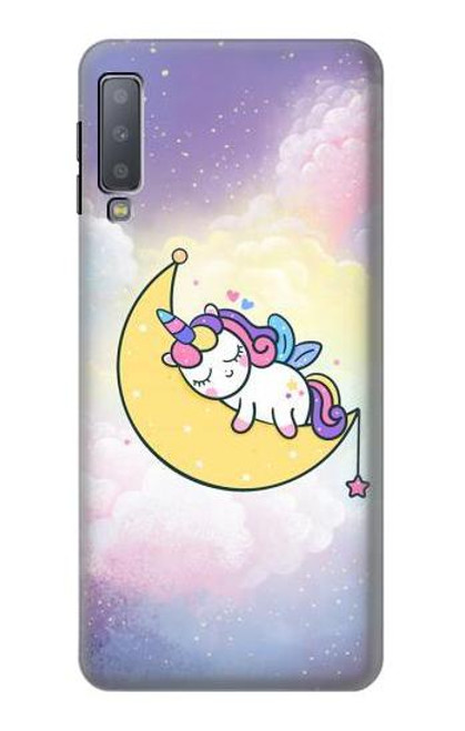 W3485 Mignon sommeil Licorne Etui Coque Housse et Flip Housse Cuir pour Samsung Galaxy A7 (2018)