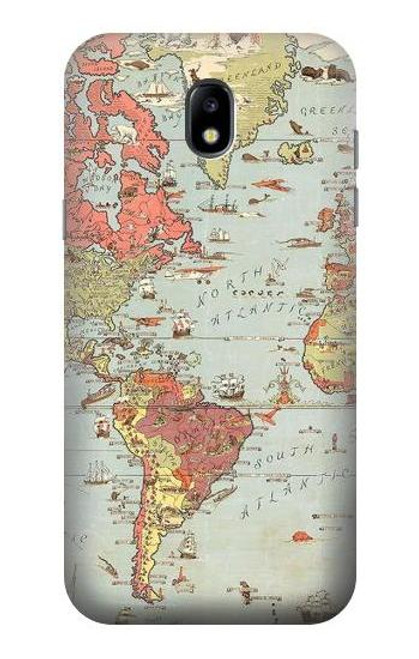 W3418 Carte du monde millésimé Etui Coque Housse et Flip Housse Cuir pour Samsung Galaxy J5 (2017) EU Version