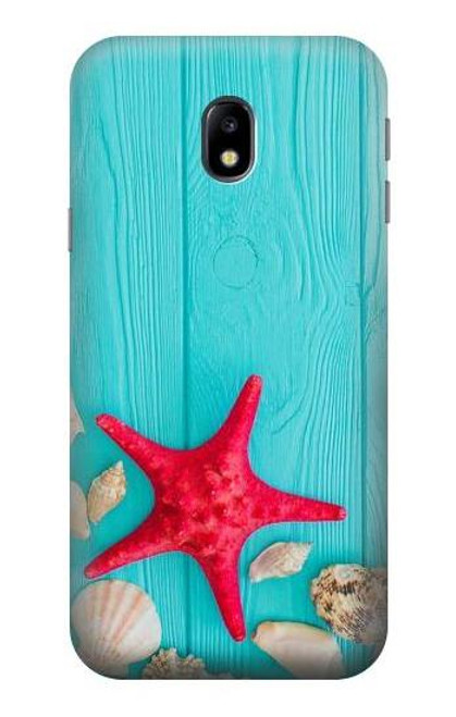 W3428 Aqua Bois Coquille d'étoile de mer Etui Coque Housse et Flip Housse Cuir pour Samsung Galaxy J3 (2017) EU Version