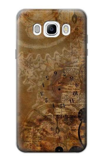 W3456 Papier Steampunk Horloge millésimé Etui Coque Housse et Flip Housse Cuir pour Samsung Galaxy J7 (2016)