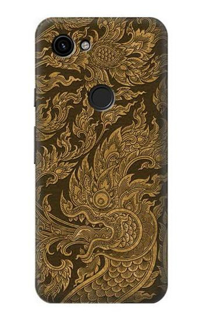 W3382 Art de la peinture thaïlandaise Naga Etui Coque Housse et Flip Housse Cuir pour Google Pixel 3a