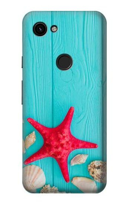 W3428 Aqua Bois Coquille d'étoile de mer Etui Coque Housse et Flip Housse Cuir pour Google Pixel 3a