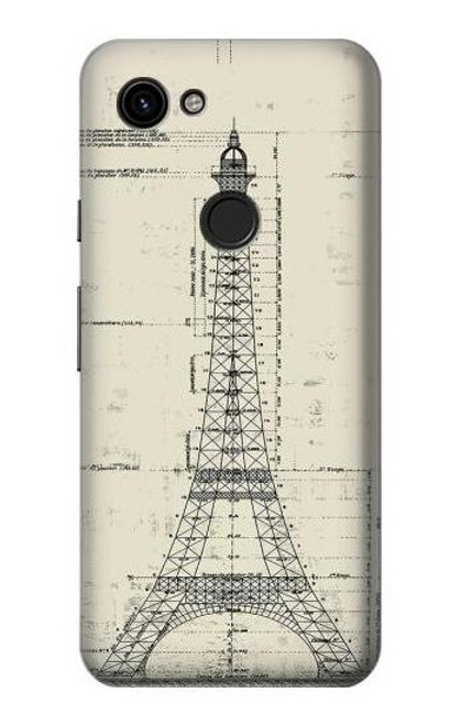 W3474 Dessin Architectural Eiffel Etui Coque Housse et Flip Housse Cuir pour Google Pixel 3a